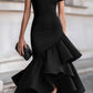Asymmetrical Ruffle Hem Tailored Midi Dress