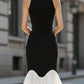 Elegant Black and White High Neck Midi Dress