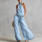 Halterneck Sleeveless Wide-Leg Pants Suit For Women