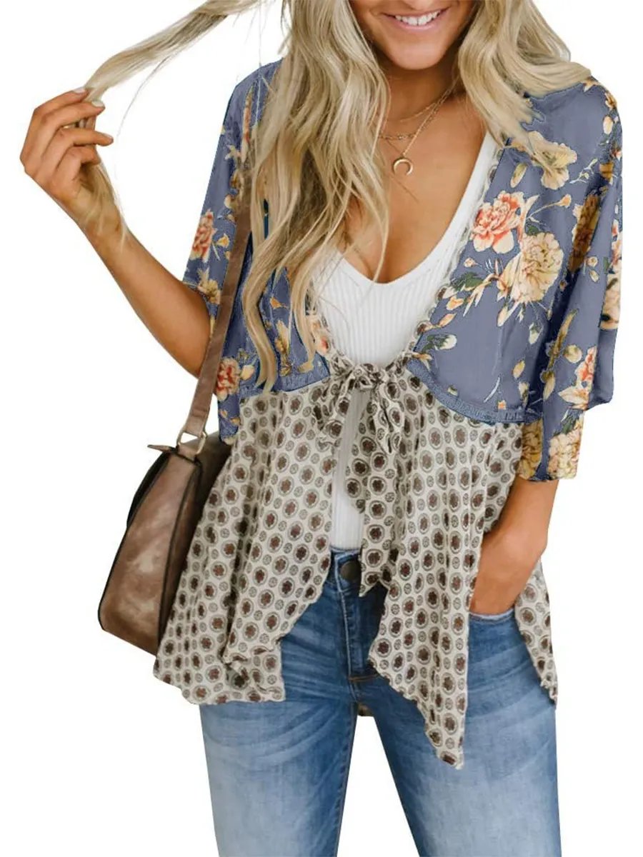 ✨Women's Floral Kimono Ruffle Sleeve Tie Cardigans Flowy Boho Loose Cover Ups