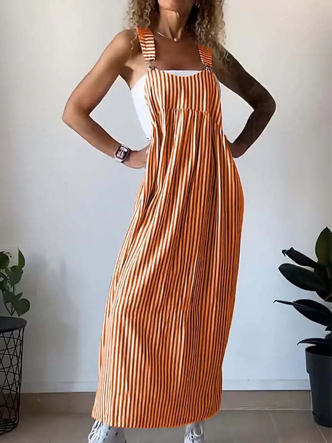 Women'S Casual Striped Suspender Dress