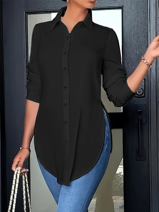 Women'S Simple Irregular Commuter Long-Sleeved Shirt