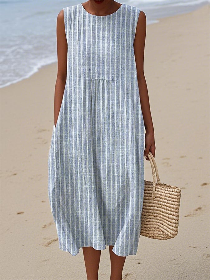 Women's Casual Striped Graphic Print Sleeveless Dress