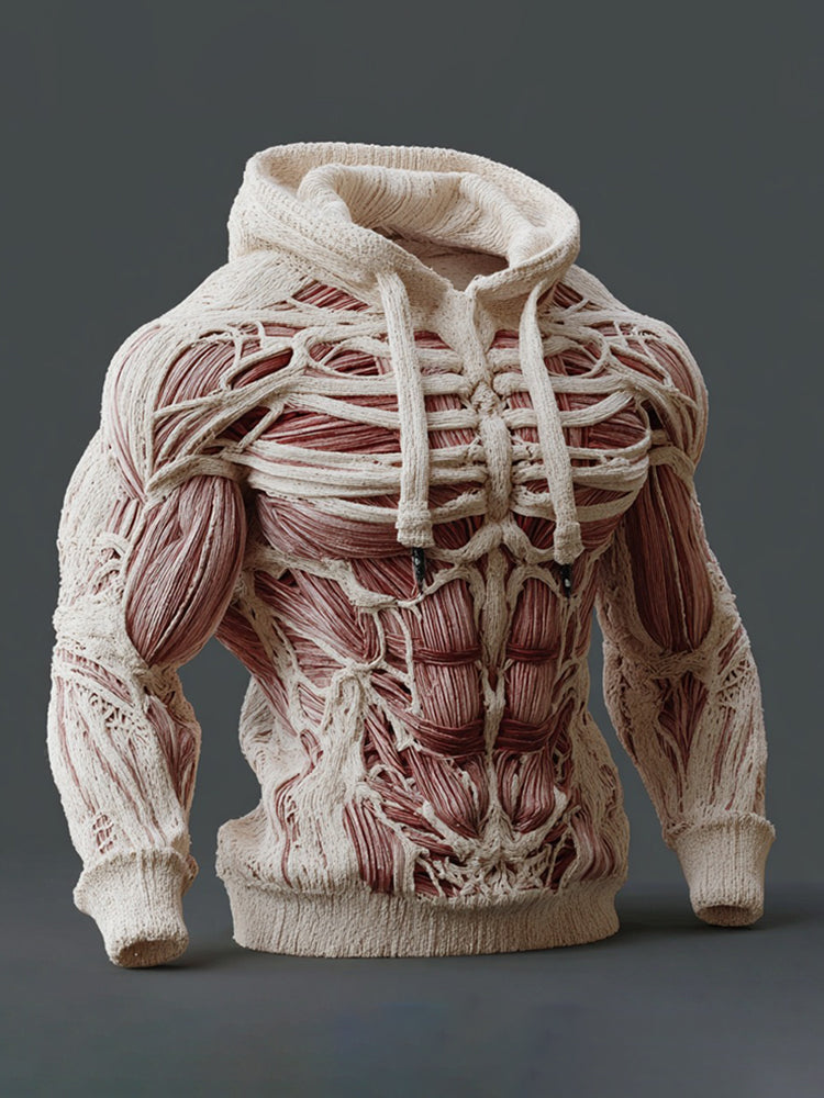 Line Art Men's Knitted Warm Hooded Sweater