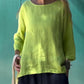 Women'S Casual Solid Color Round Neck Cotton And Linen Top