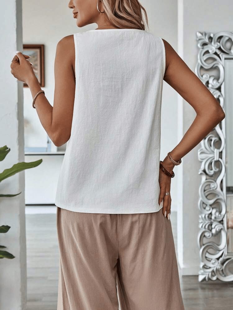 Ladies Lace Hollow Sleeveless Cotton And Linen Casual Vest