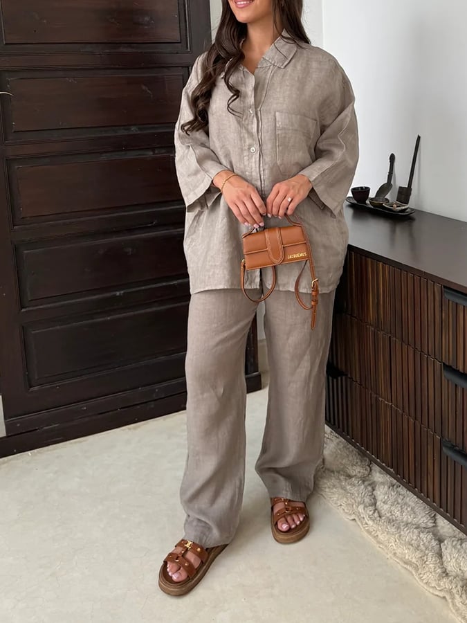 Women'S Loose V-Neck Casual Shirt Shorts Pants Set