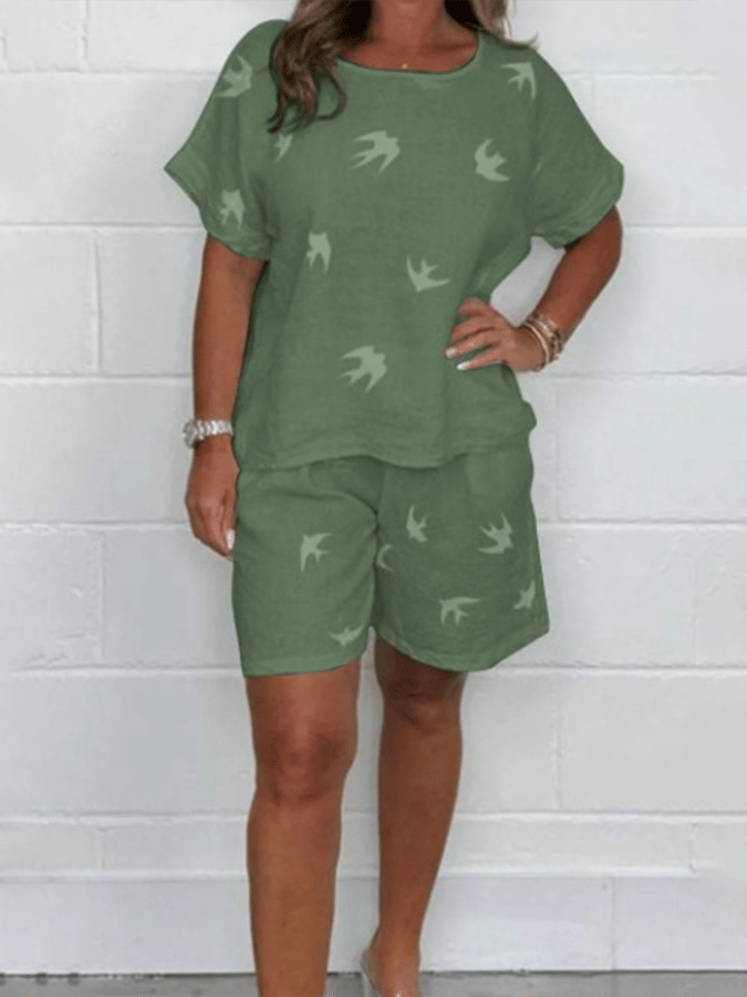 Women'S Casual Loose Printed Shorts Suit