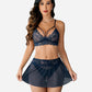 3 Piece Sets Lace Bralette, Skirt with Panty