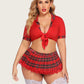 Plus Size Lingerie with Tie Top and Mini Skirt