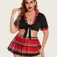 Plus Size Lingerie with Tie Top and Mini Skirt