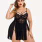 Plus Size V Neck Mesh Side Slit Babydolls