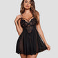 V Neck Strap Mesh Side Slit Nighty