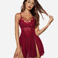 V Neck Strap Mesh Side Slit Nighty