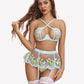 3 Piece Lace Floral Push Up Lingerie Set