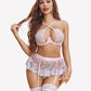 3 Piece Lace Floral Push Up Lingerie Set