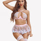3 Piece Lace Floral Push Up Lingerie Set