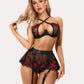 3 Piece Lace Floral Push Up Lingerie Set