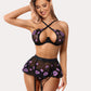 3 Piece Lace Floral Push Up Lingerie Set