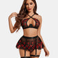 3 Piece Lace Floral Push Up Lingerie Set