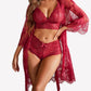 Women's Sexy Lace Bra Panties and Mesh Nightgown 3-Piece Set