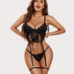 4 Piece Garter Floral Lace Bra and Panty Sets