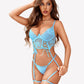 4 Piece Garter Floral Lace Bra and Panty Sets