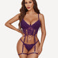 4 Piece Garter Floral Lace Bra and Panty Sets