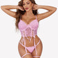 4 Piece Garter Floral Lace Bra and Panty Sets