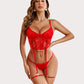 4 Piece Garter Floral Lace Bra and Panty Sets