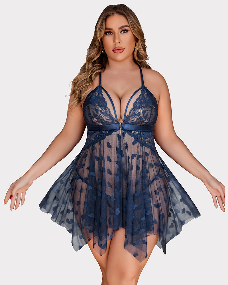 Plus Size Lace Front Slit Nightdress