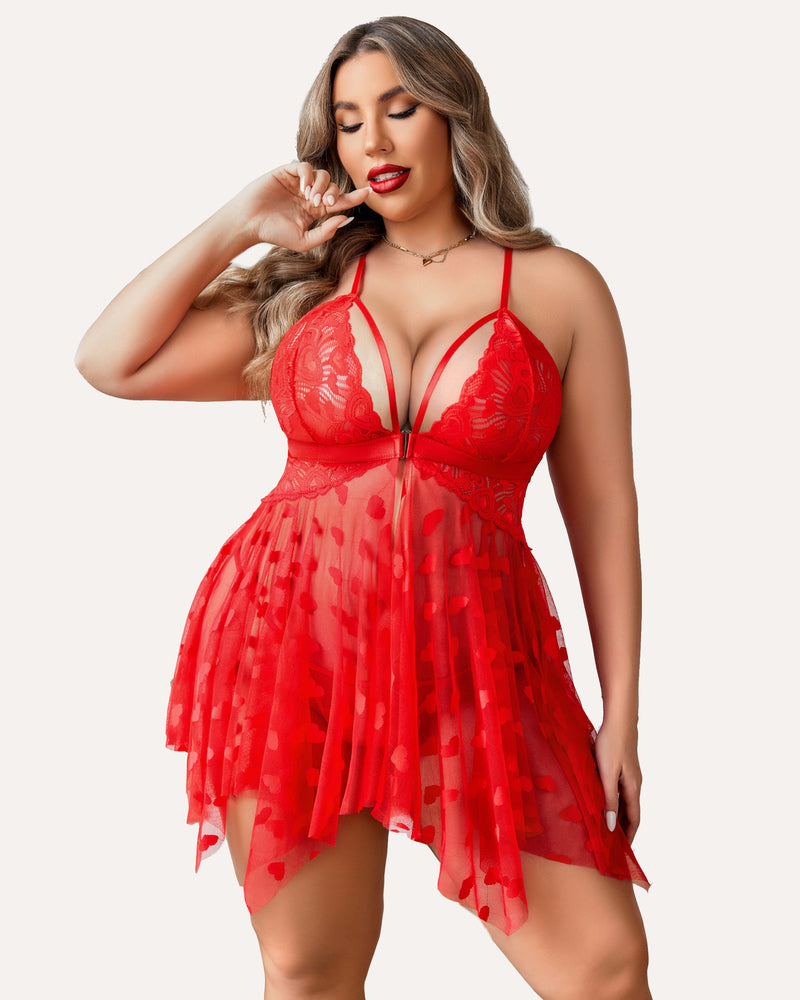 Plus Size Lace Front Slit Nightdress