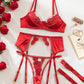 Sexy See-through Mesh Floral Embroidery Patchwork Push-up Bra and Thong Lingerie Set