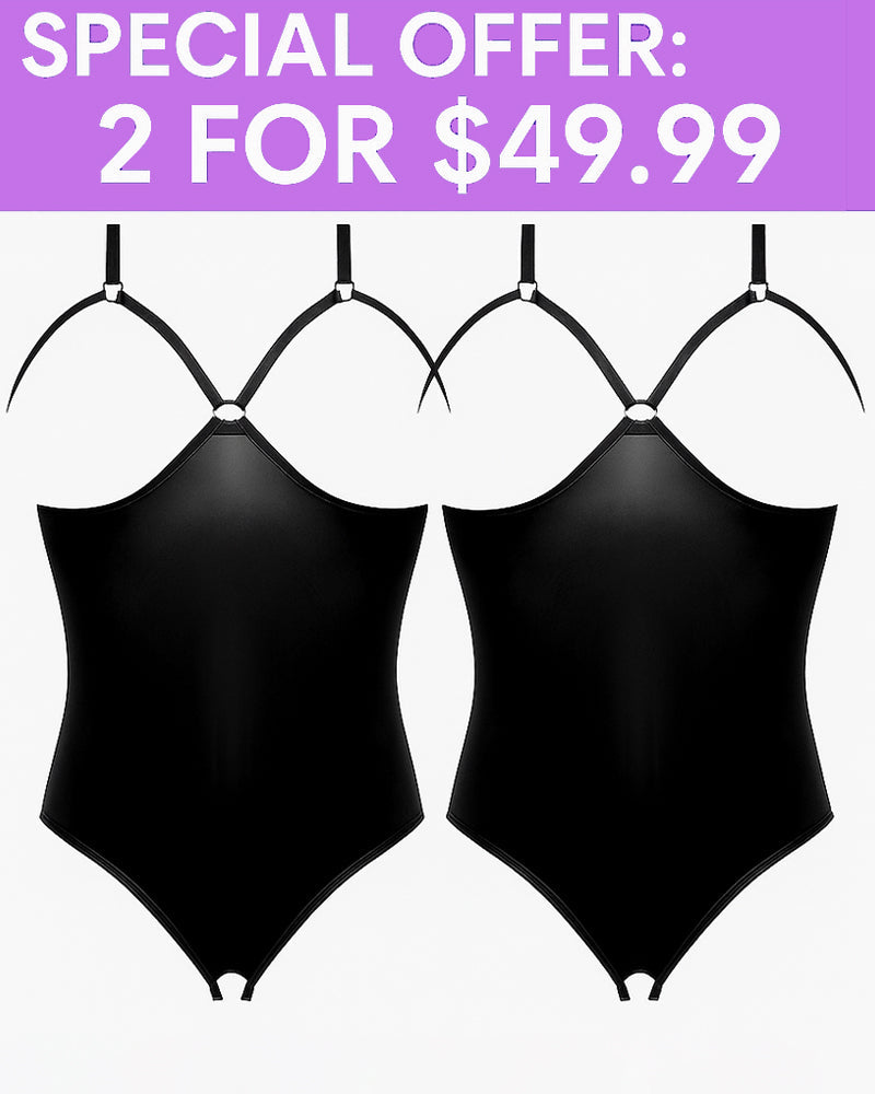 Leather PU Crotchless and Cupless Teddy