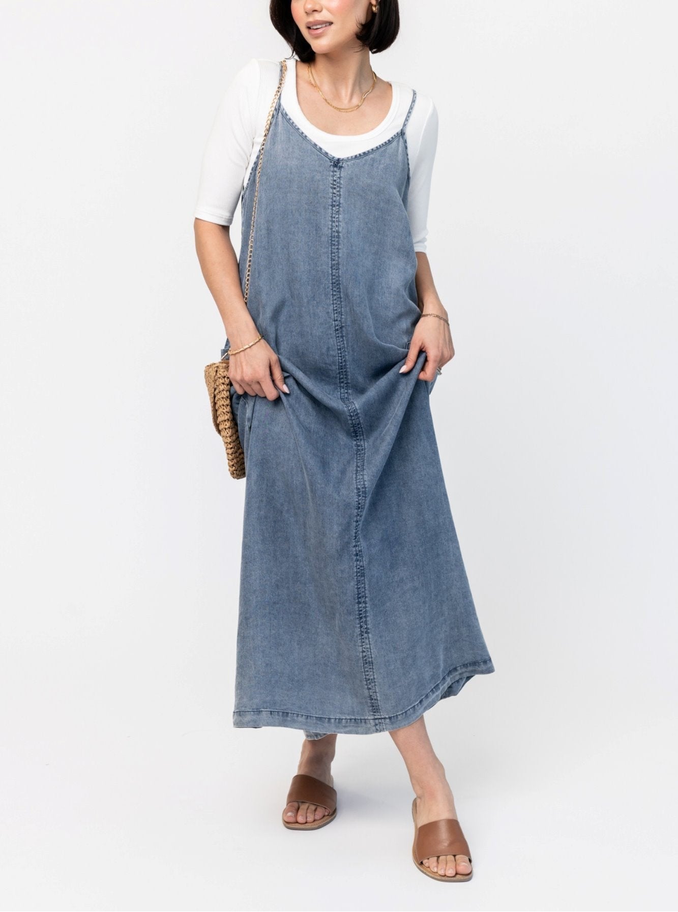 Women's Denim Maxi Jumper Dress (Buy 2 Free Shipping)-Pink Laura – Rakkiss