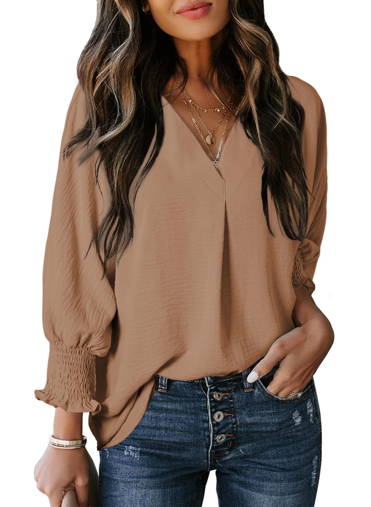 Limited time sale 🔥Womens Casual 3/4 Sleeve V Neck Loose Fit Basic Tees (BUY 3 FREE SHIPPING)