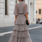 Tiered Pleated Cape Maxi Dress