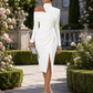 Asymmetric Draped High-Neck One-Shoulder Evening Dress