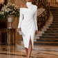 Asymmetric Draped High-Neck One-Shoulder Evening Dress