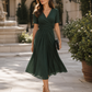 V-Neck Wrap-Style Midi Dress With Waist Draping Detail