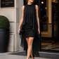 Asymmetrical Layered Chiffon Overlay Cocktail Dress