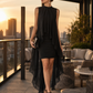 Asymmetrical Layered Chiffon Overlay Cocktail Dress