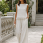 Sleeveless Textured Top And Wide-Leg Pants Set With Frayed Hem Detail