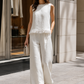 Sleeveless Textured Top And Wide-Leg Pants Set With Frayed Hem Detail