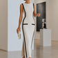 Contrast Trim Sculpted Sheath Midi Dress With Pocket Detail