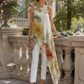 Sheer Floral Asymmetric Overlay Top & Tailored Pants Set