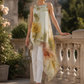 Sheer Floral Asymmetric Overlay Top & Tailored Pants Set