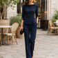 Tailored Navy Peplum Blazer & Wide-Leg Trouser Suit