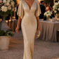 Metallic Pleated Deep V-Neck Ruched Maxi Dress
