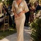Metallic Pleated Deep V-Neck Ruched Maxi Dress